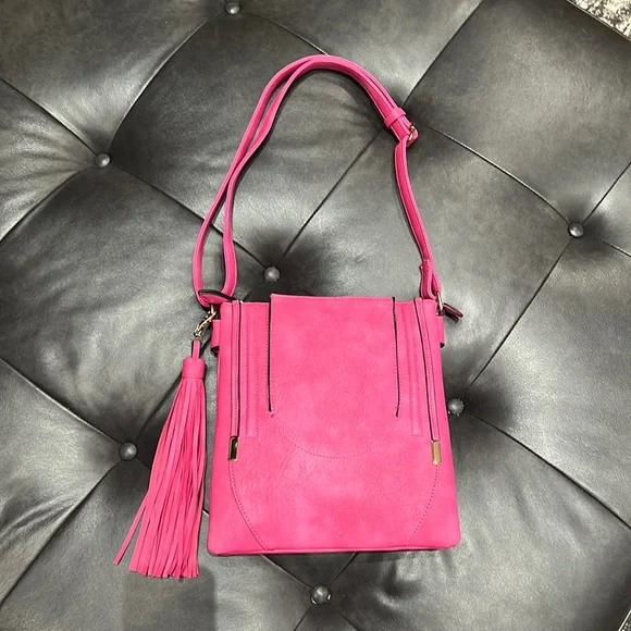 Bags | Nwot Vegan Leather Hot Pink Crossbody Bag With  display picture 2